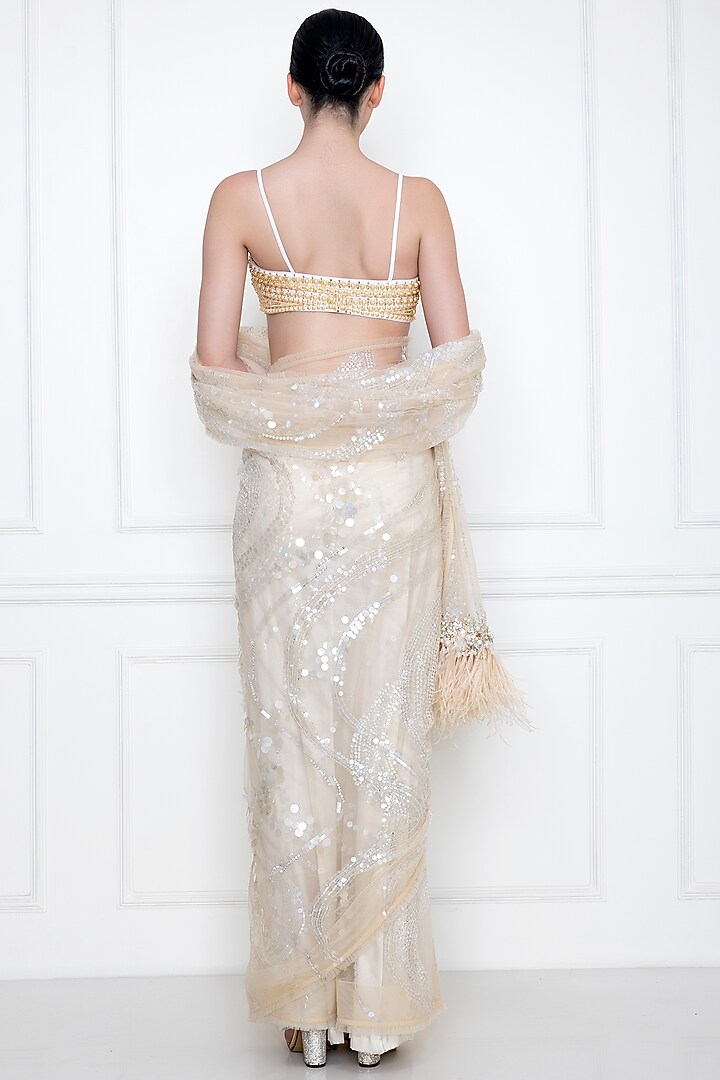 Ivory Hand Embroidered Bustier by Dilnaz Karbhary at Pernia's Pop Up Shop