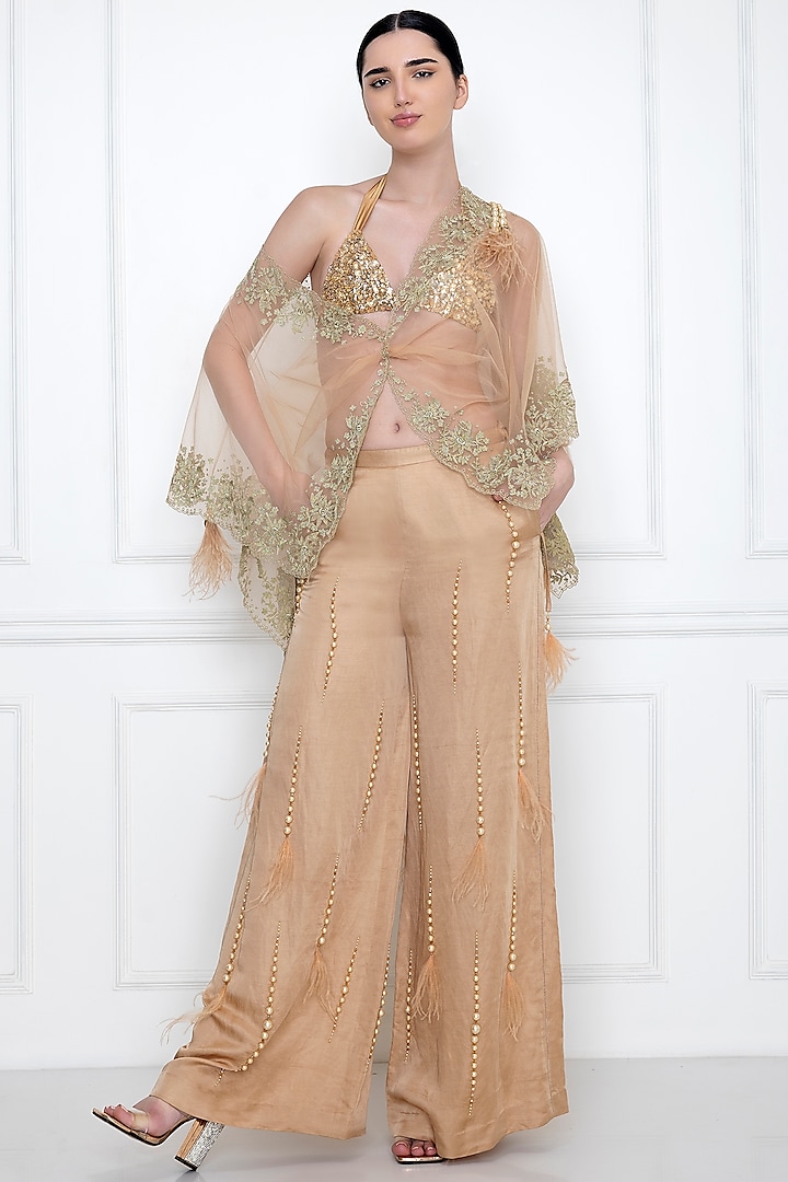 Gold Embroidered Twisted Kaftan Top by Dilnaz Karbhary