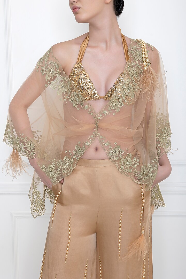 Gold Embroidered Twisted Kaftan Top by Dilnaz Karbhary at Pernia's Pop Up Shop