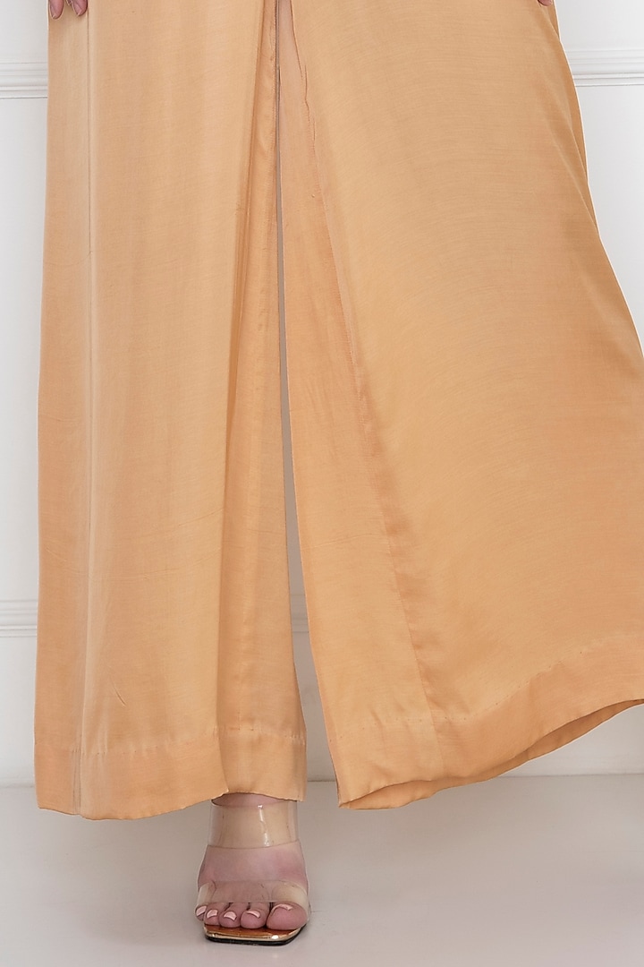Gold Cotton Satin Jumpsuit With Draped Kaftan by Dilnaz Karbhary at Pernia's Pop Up Shop