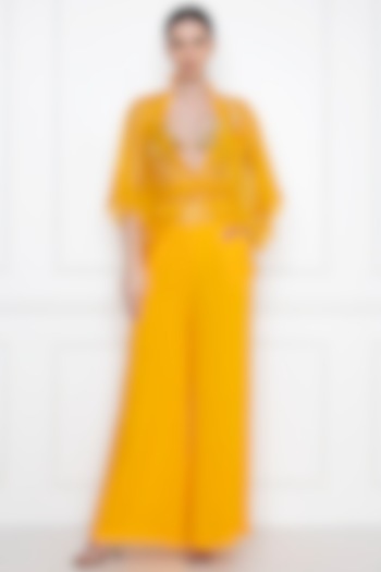 Marigold Embroidered Twisted Kaftan Top by Dilnaz Karbhary at Pernia's Pop Up Shop