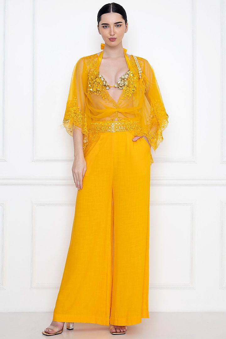 Marigold Embroidered Twisted Kaftan Top by Dilnaz Karbhary at Pernia's Pop Up Shop