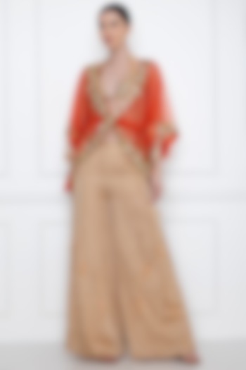 Flame Red Sequins Embroidered Twisted Kaftan Top by Dilnaz Karbhary