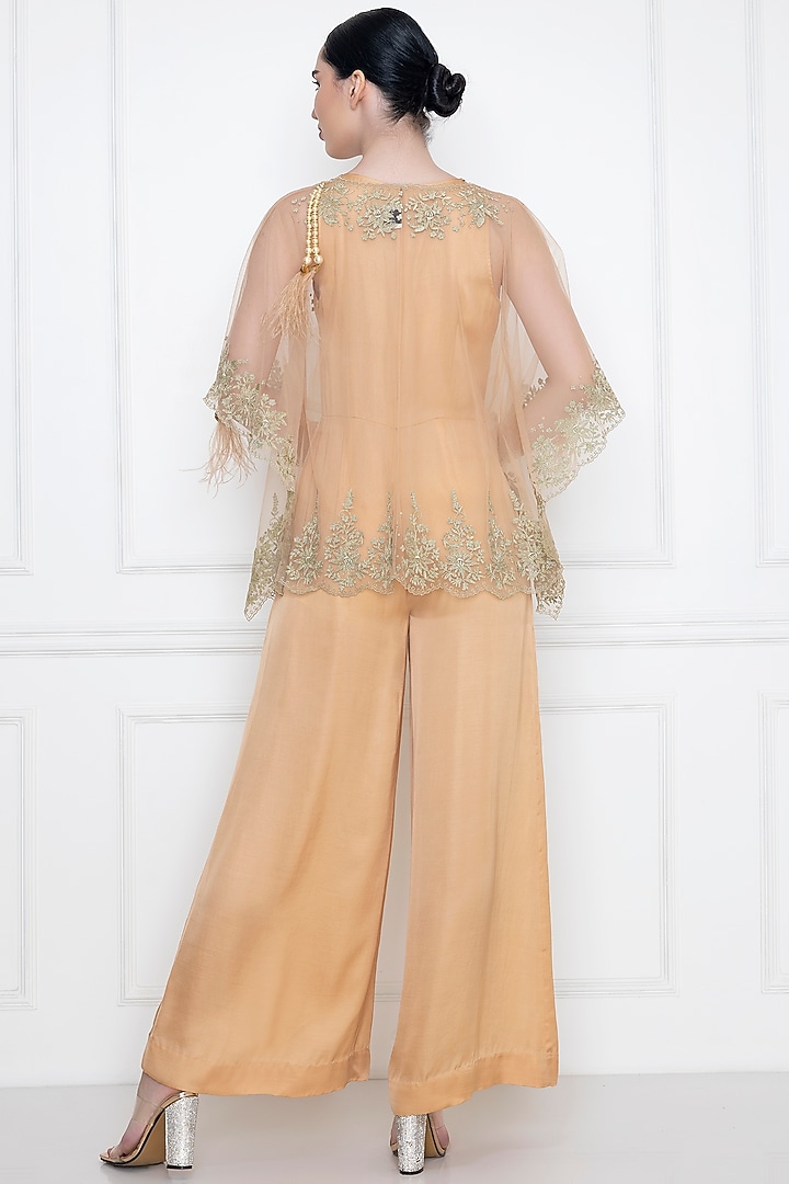 Gold Cotton Satin Jumpsuit With Draped Kaftan by Dilnaz Karbhary at Pernia's Pop Up Shop