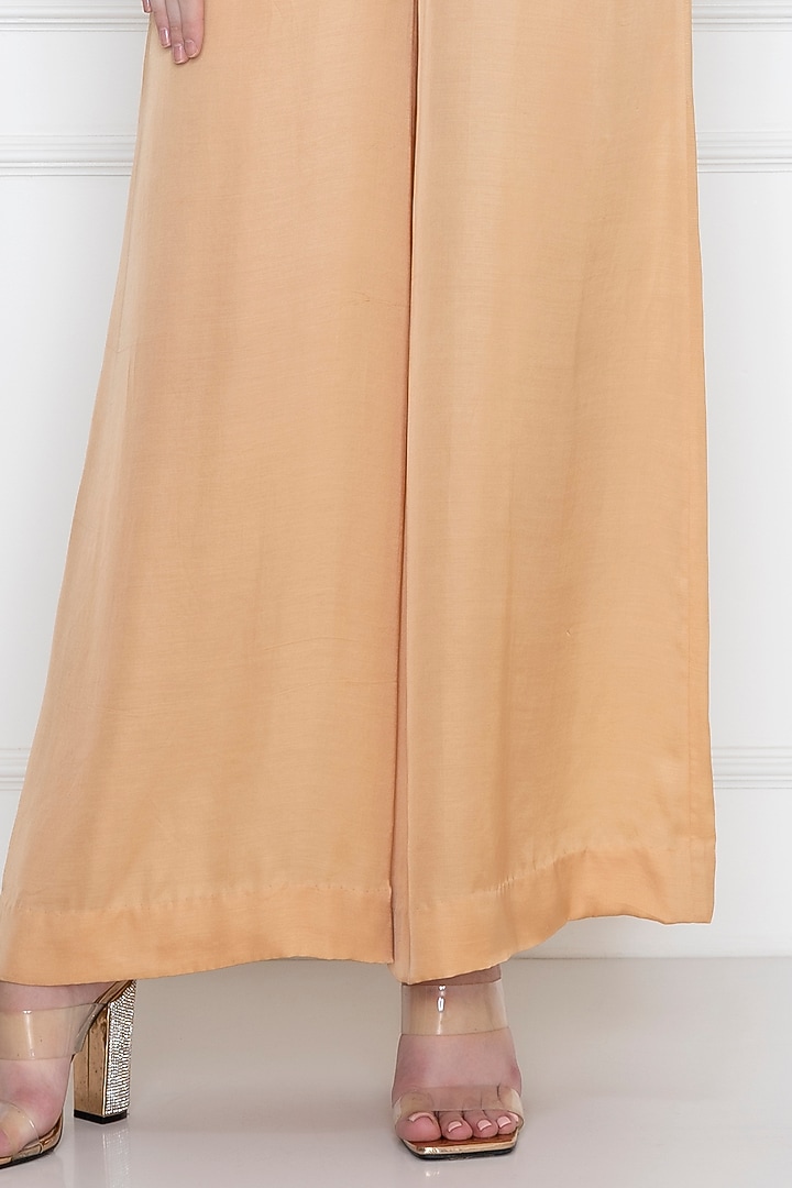 Gold Cotton Satin Jumpsuit With Draped Kaftan by Dilnaz Karbhary at Pernia's Pop Up Shop