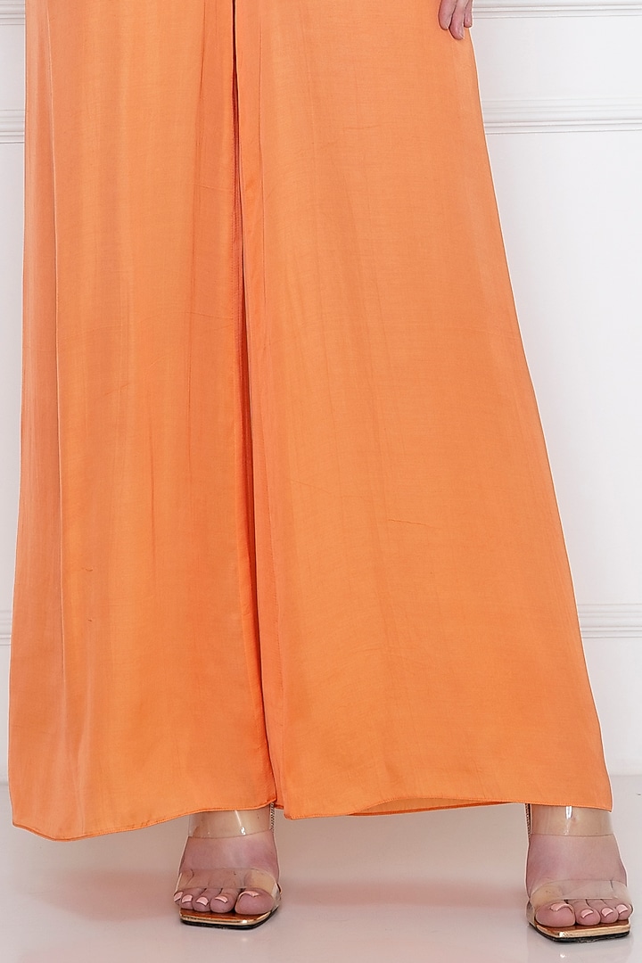 Orange Cotton Satin Jumpsuit With Draped Kaftan by Dilnaz Karbhary at Pernia's Pop Up Shop