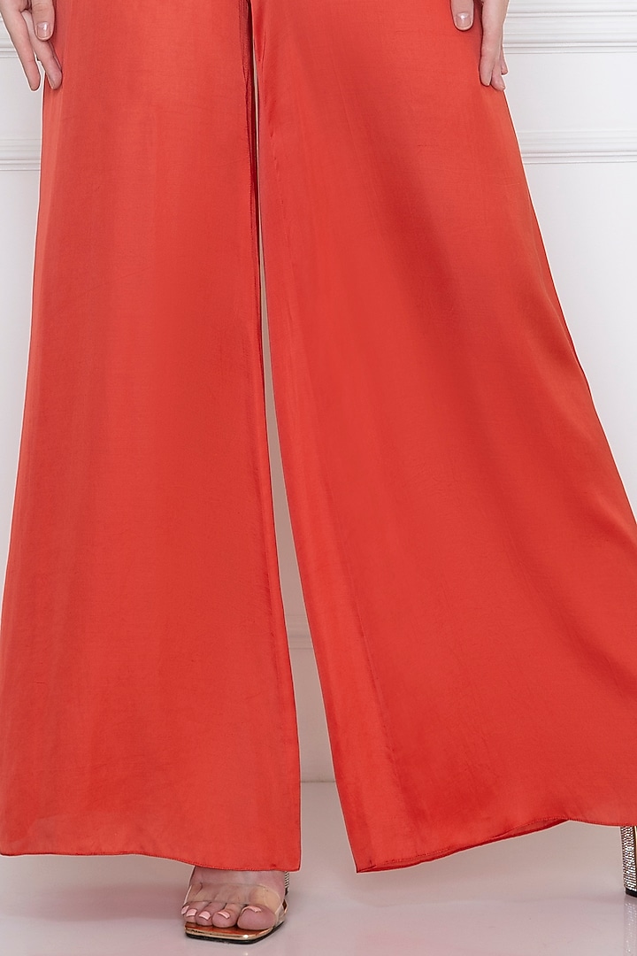 Flame Red Cotton Satin Jumpsuit With Draped Kaftan by Dilnaz Karbhary at Pernia's Pop Up Shop