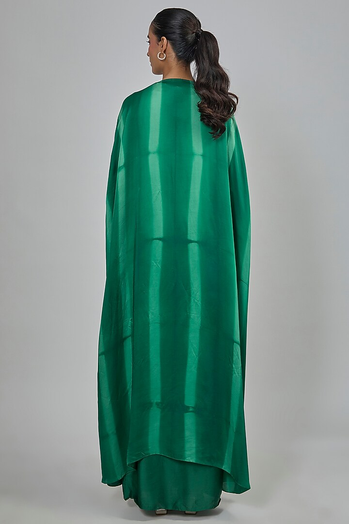 Green Blended Satin Tie-Dye Cape Set by Dilnaz Karbhary at Pernia's Pop Up Shop