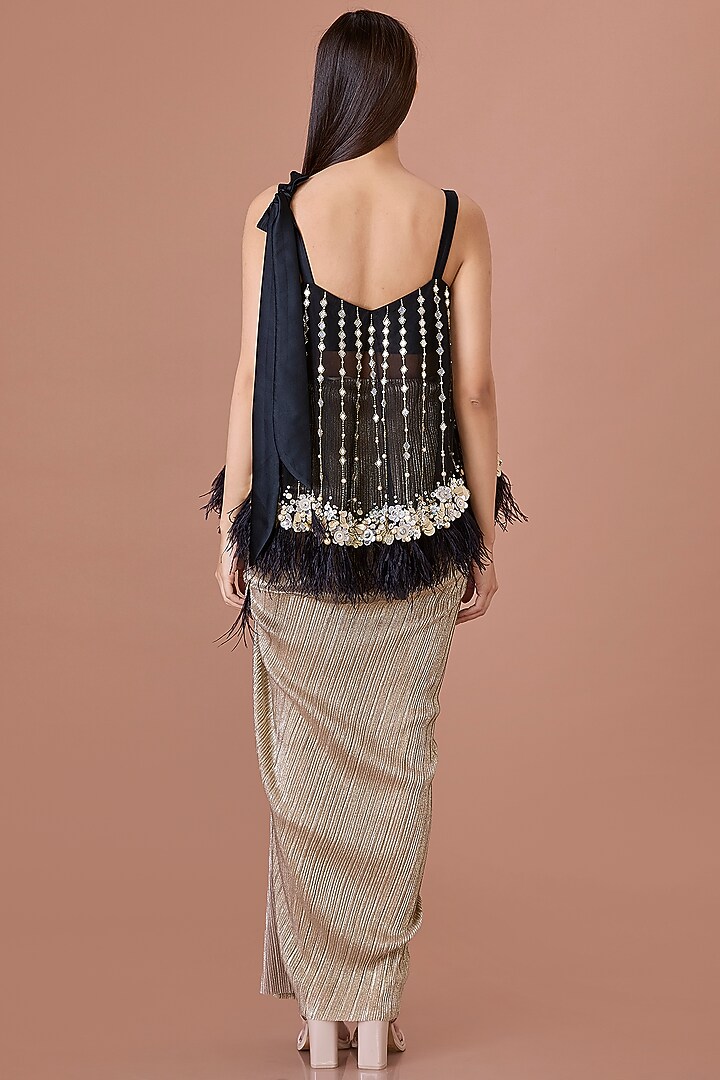 Black Net & Blended Satin Hand Embroidered Camisole by Dilnaz Karbhary at Pernia's Pop Up Shop