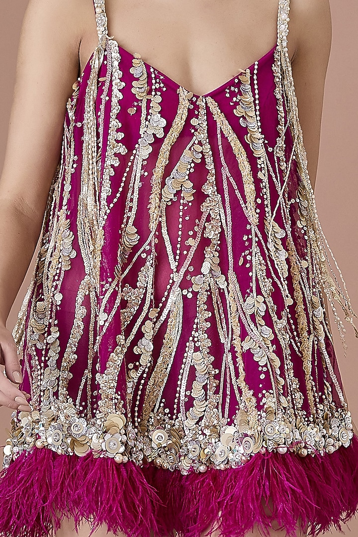 Jamun-Colored Net & Blended Satin Hand Embroidered Camisole by Dilnaz Karbhary at Pernia's Pop Up Shop