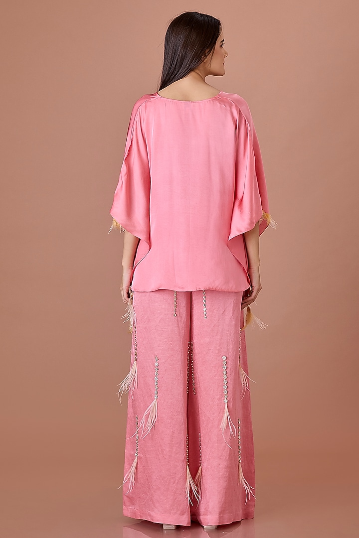 Rose Pink Blended Satin Draped Kaftan by Dilnaz Karbhary at Pernia's Pop Up Shop