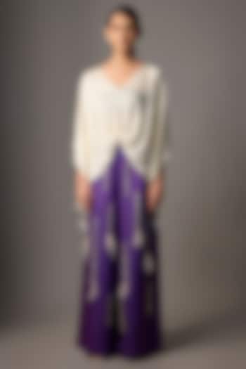 Purple Blended Linen Sequin Trousers by Dilnaz Karbhary at Pernia's Pop Up Shop
