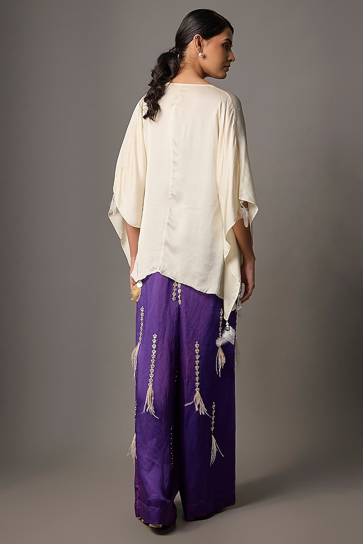 Purple Blended Linen Sequin Trousers by Dilnaz Karbhary at Pernia's Pop Up Shop