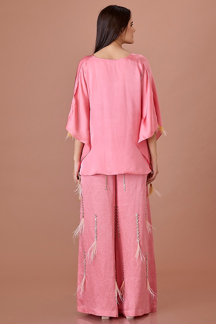 Rose Pink Blended Satin Sequins Embroidered Trousers by Dilnaz Karbhary at Pernia's Pop Up Shop