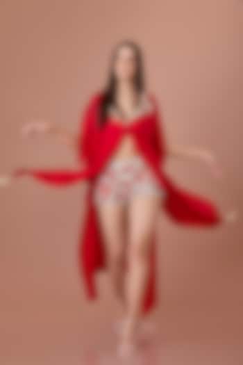 Red Blended Satin Sequins Hand Embroidered Kaftan by Dilnaz Karbhary at Pernia's Pop Up Shop