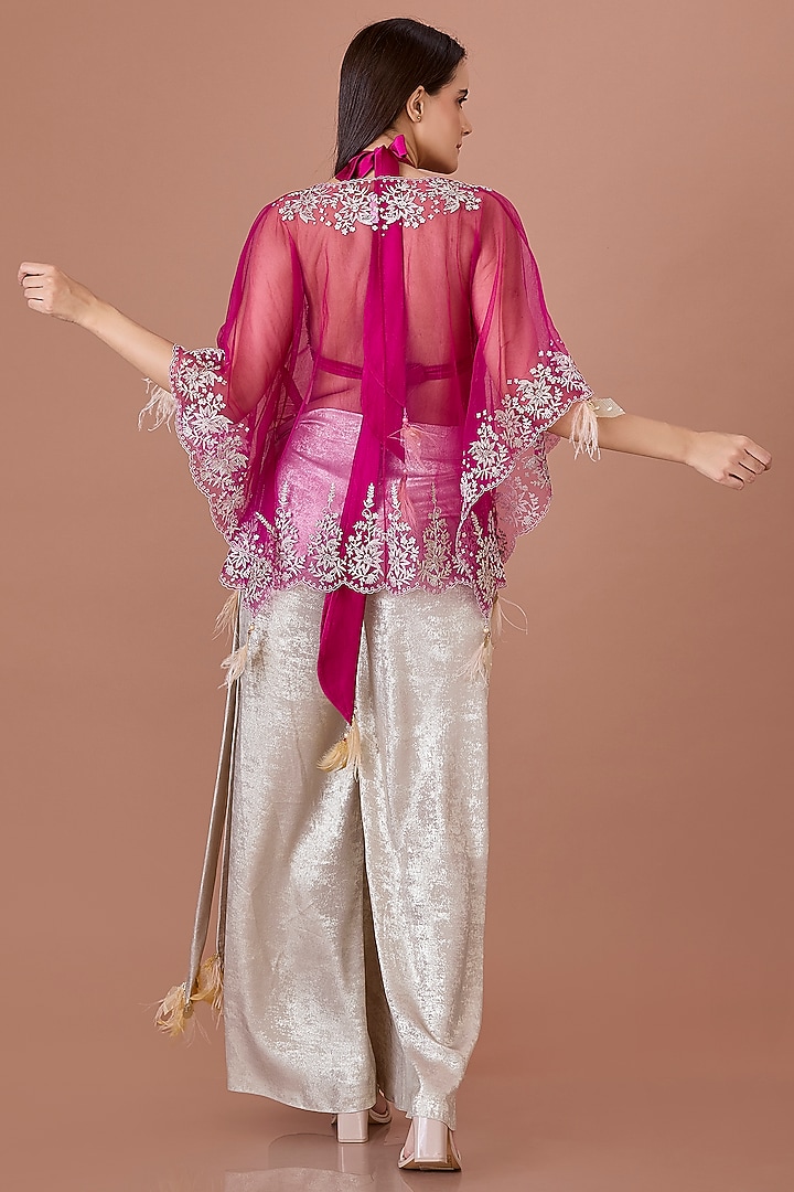 Jamun-Colored Net Kasab Hand Embroidered Kaftan by Dilnaz Karbhary at Pernia's Pop Up Shop