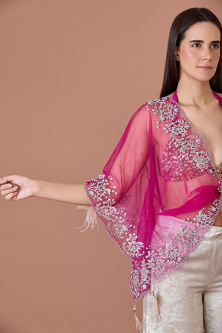 Jamun-Colored Net Kasab Hand Embroidered Kaftan by Dilnaz Karbhary at Pernia's Pop Up Shop
