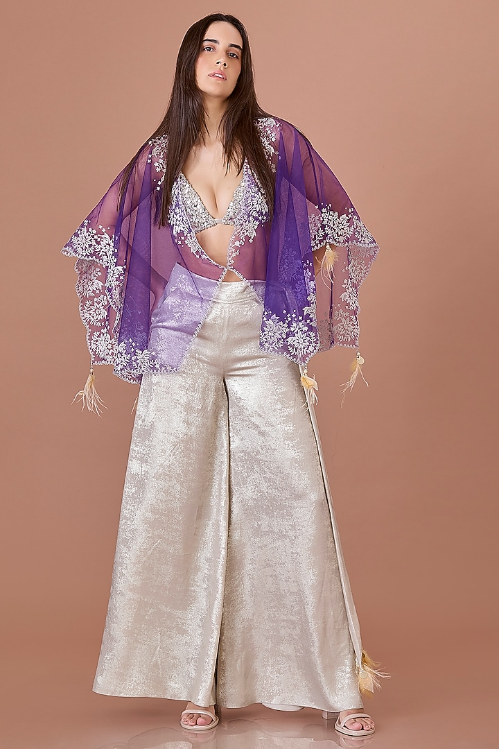 Purple Net Kasab Hand Embroidered Kaftan by Dilnaz Karbhary at Pernia's Pop Up Shop