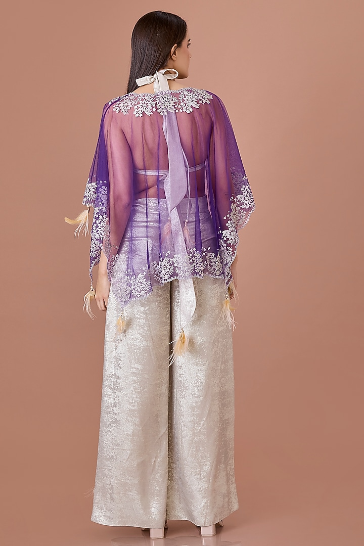 Purple Net Kasab Hand Embroidered Kaftan by Dilnaz Karbhary at Pernia's Pop Up Shop