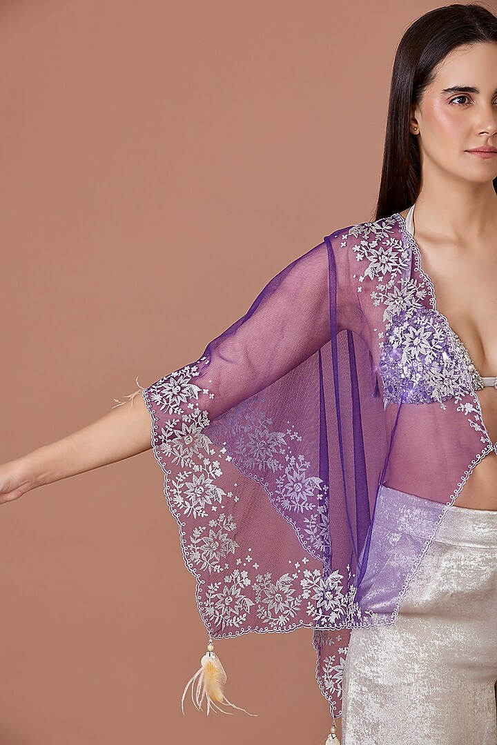 Purple Net Kasab Hand Embroidered Kaftan by Dilnaz Karbhary at Pernia's Pop Up Shop