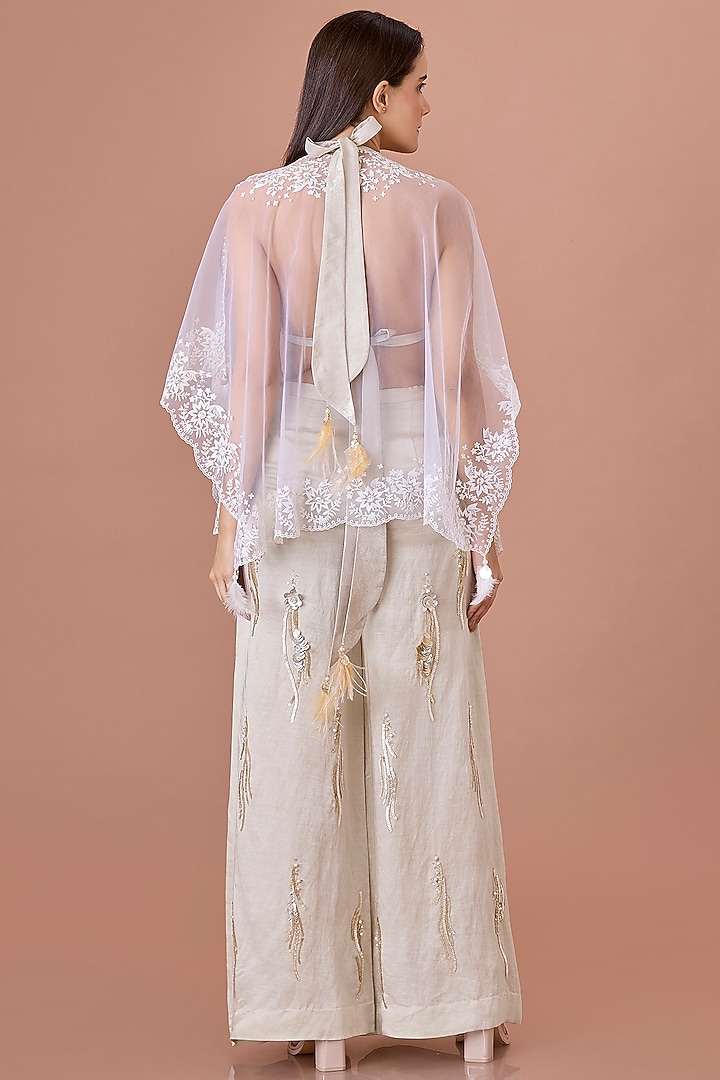 Ivory Net Thread Embroidered Kaftan by Dilnaz Karbhary at Pernia's Pop Up Shop