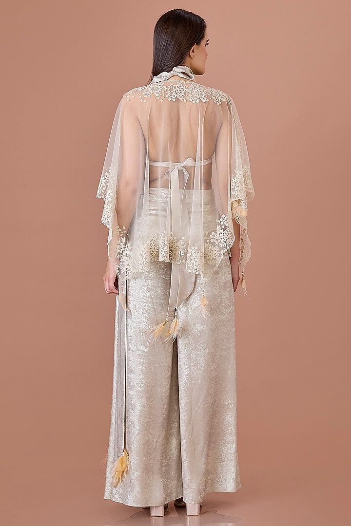 Champagne Net Thread Hand Embroidered Kaftan by Dilnaz Karbhary at Pernia's Pop Up Shop