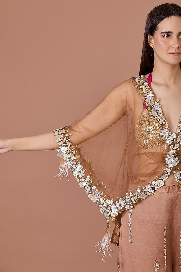 Chocolate Brown Sequins Hand Embroidered Kaftan by Dilnaz Karbhary at Pernia's Pop Up Shop