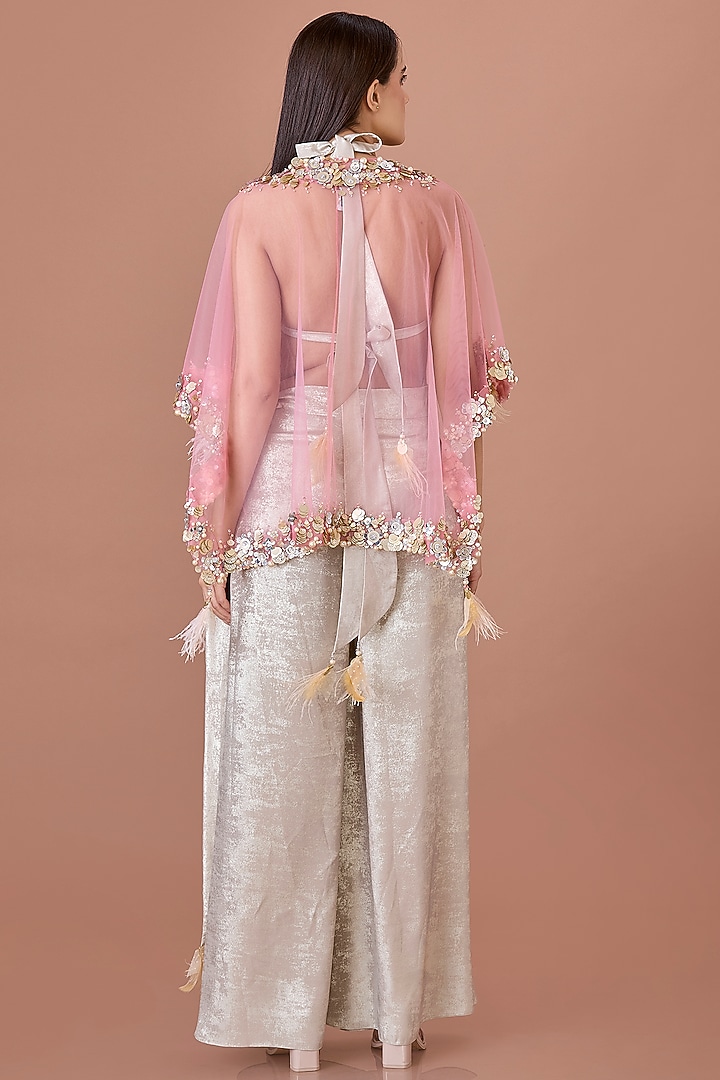 Rose Pink Net Hand Embroidered Kaftan by Dilnaz Karbhary at Pernia's Pop Up Shop