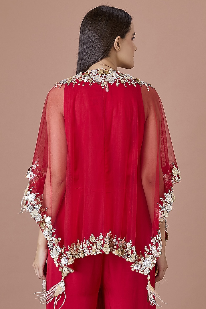 Red Net Hand Embroidered Kaftan by Dilnaz Karbhary at Pernia's Pop Up Shop