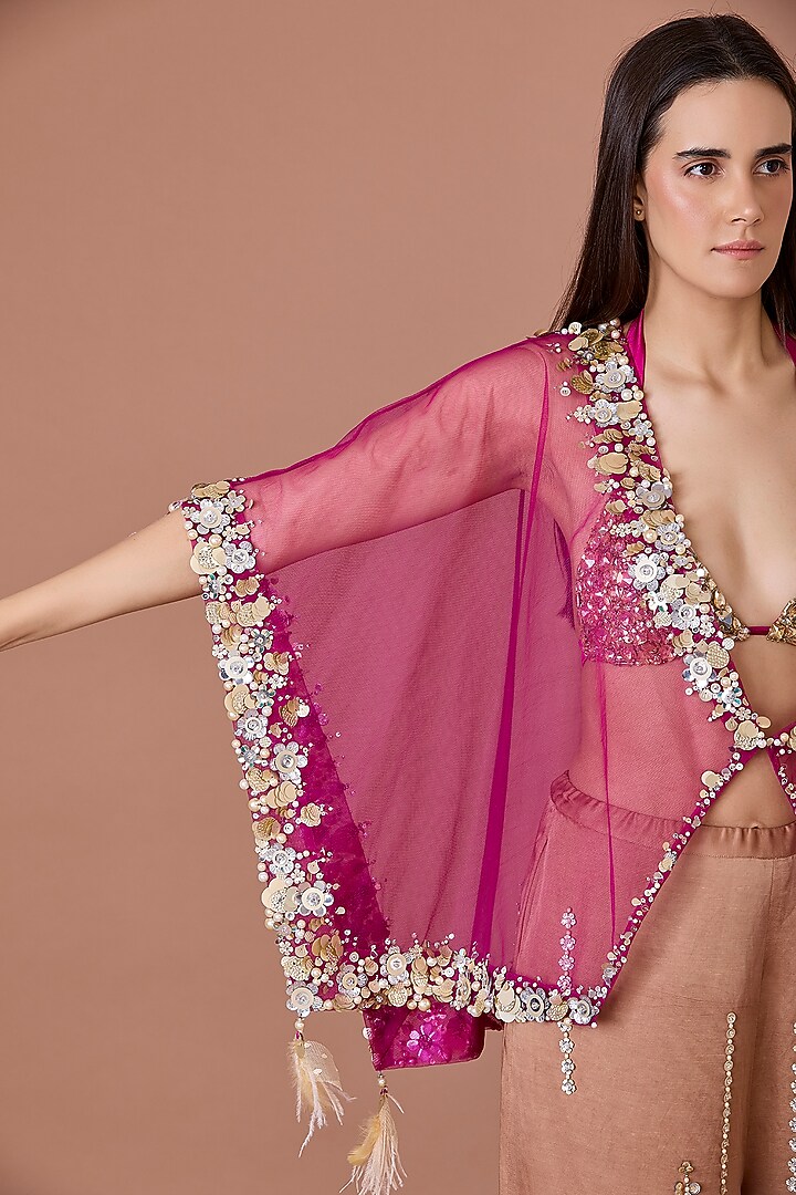 Jamun-Colored Net Sequins Hand Embroidered Kaftan by Dilnaz Karbhary at Pernia's Pop Up Shop