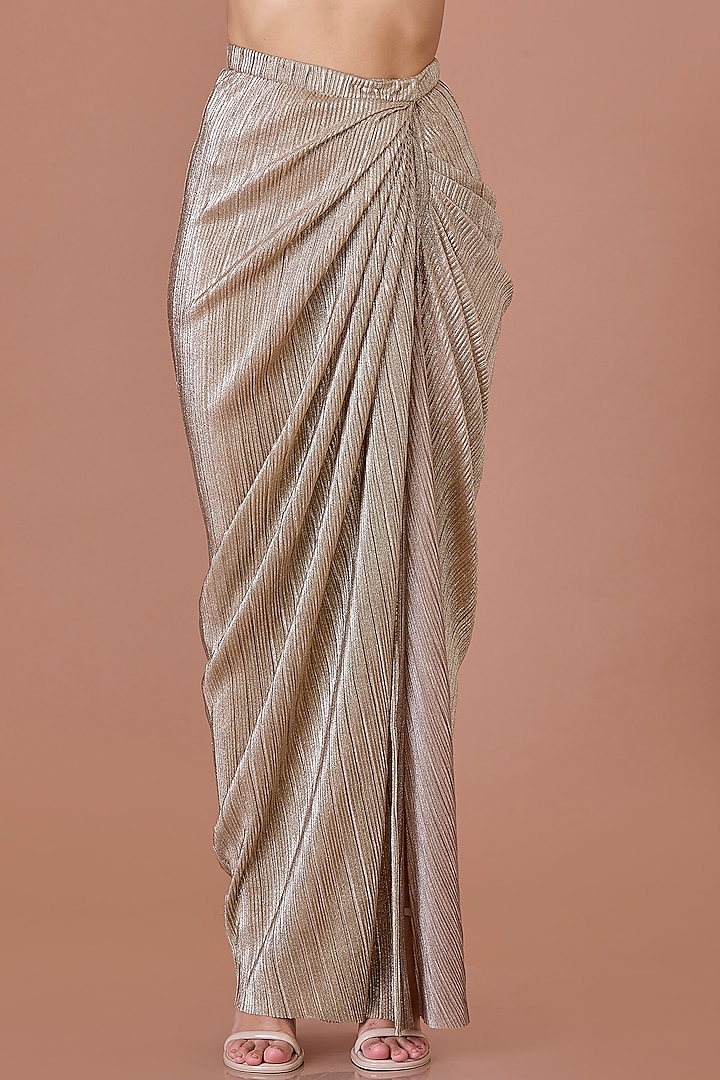 Golden Polyester Crinkled Skirt by Dilnaz Karbhary at Pernia's Pop Up Shop