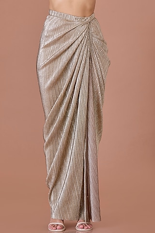 Golden Polyester Crinkled Skirt by Dilnaz Karbhary
