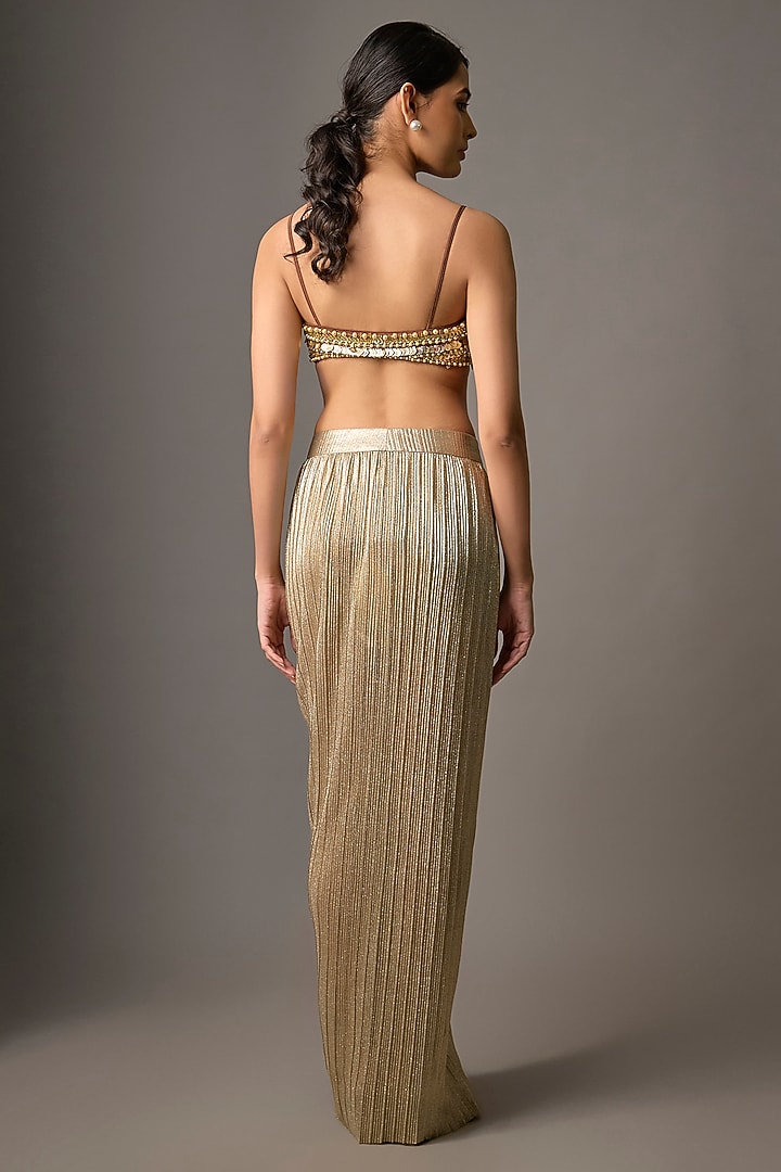 Golden Polyester Crinkled Skirt by Dilnaz Karbhary at Pernia's Pop Up Shop