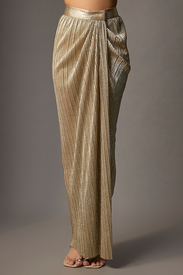 Golden Polyester Crinkled Skirt by Dilnaz Karbhary at Pernia's Pop Up Shop