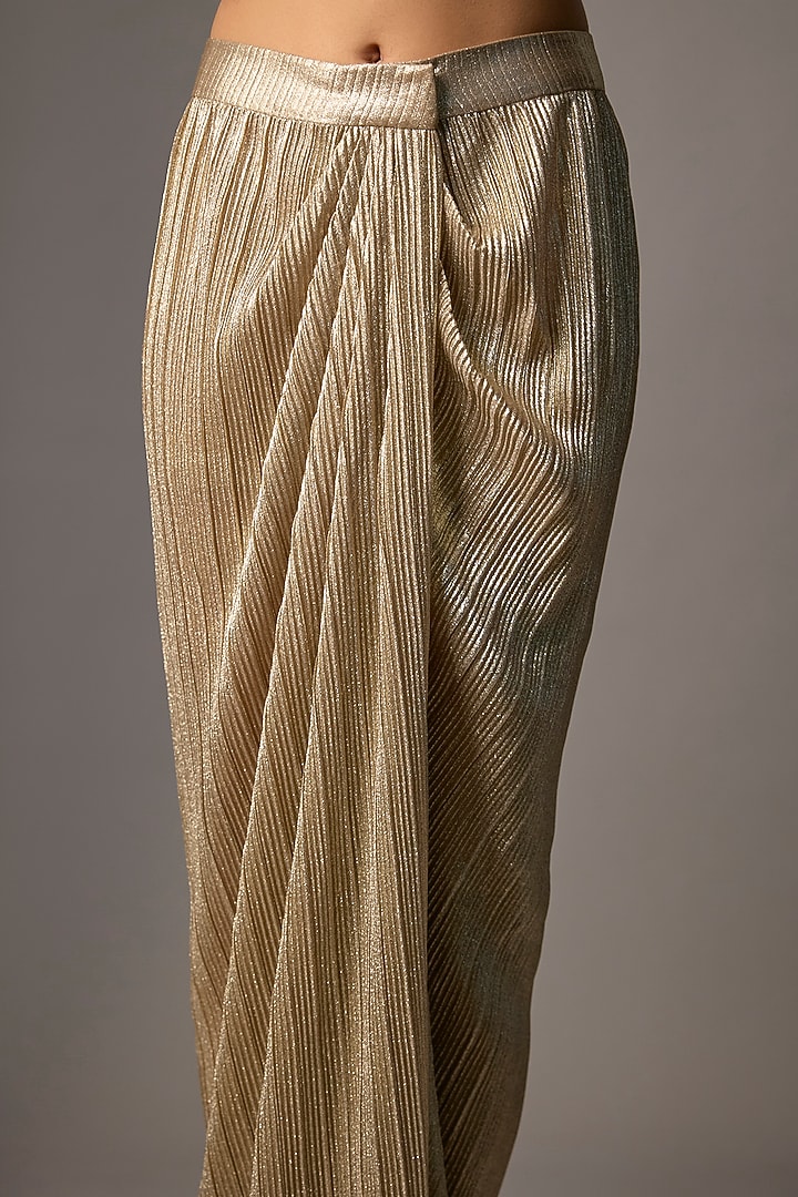 Golden Polyester Crinkled Skirt by Dilnaz Karbhary at Pernia's Pop Up Shop