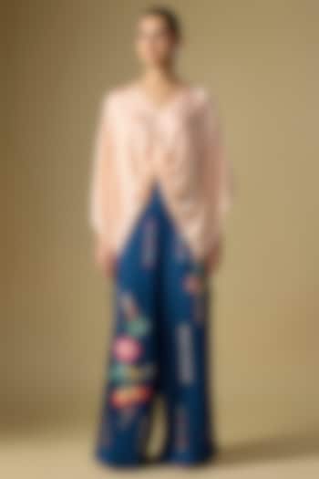 Sapphire Blue Blended Linen Trousers by Dilnaz Karbhary at Pernia's Pop Up Shop