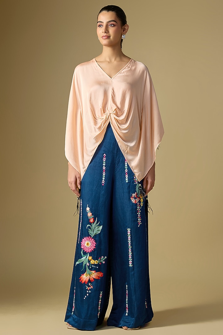 Sapphire Blue Blended Linen Trousers by Dilnaz Karbhary at Pernia's Pop Up Shop