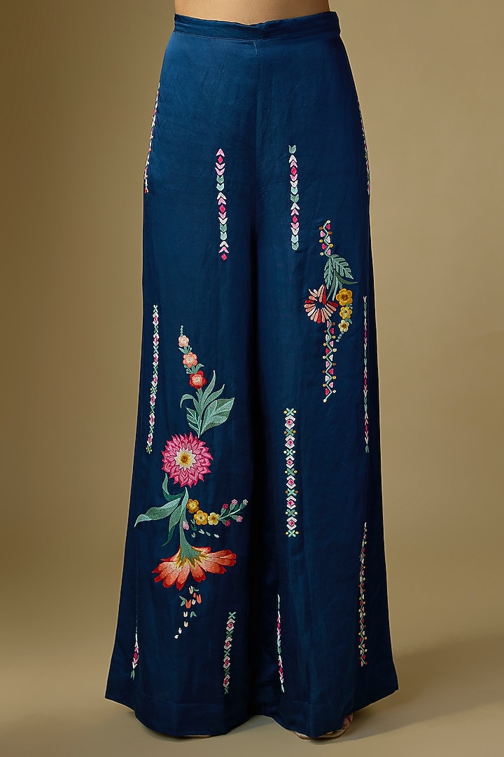 Sapphire Blue Blended Linen Trousers by Dilnaz Karbhary at Pernia's Pop Up Shop