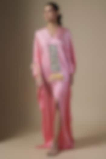 Rose Pink Blended Satin Sequin Embroidered Kaftan by Dilnaz Karbhary at Pernia's Pop Up Shop