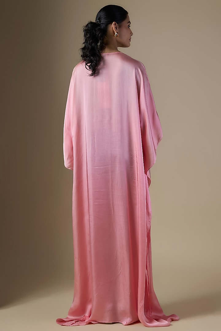 Rose Pink Blended Satin Sequin Embroidered Kaftan by Dilnaz Karbhary at Pernia's Pop Up Shop