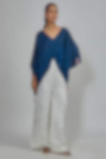 Sapphire Blue Blended Satin Draped Kaftan by Dilnaz Karbhary at Pernia's Pop Up Shop