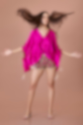 Jamun Colored Power Net Hand Embroidered Shorts by Dilnaz Karbhary at Pernia's Pop Up Shop