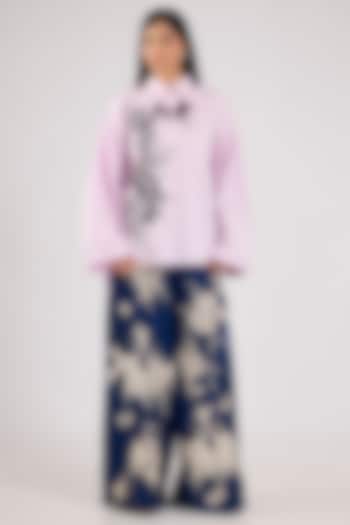 Sapphire Blue Blended Linen Trousers by Dilnaz Karbhary at Pernia's Pop Up Shop