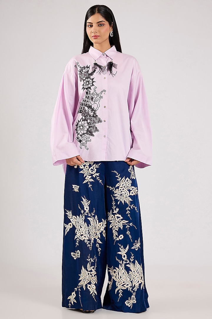 Sapphire Blue Blended Linen Trousers by Dilnaz Karbhary at Pernia's Pop Up Shop