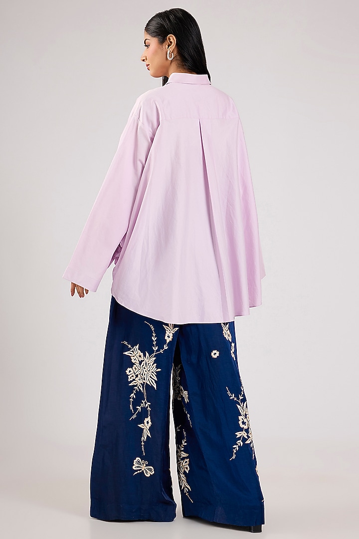 Sapphire Blue Blended Linen Trousers by Dilnaz Karbhary at Pernia's Pop Up Shop