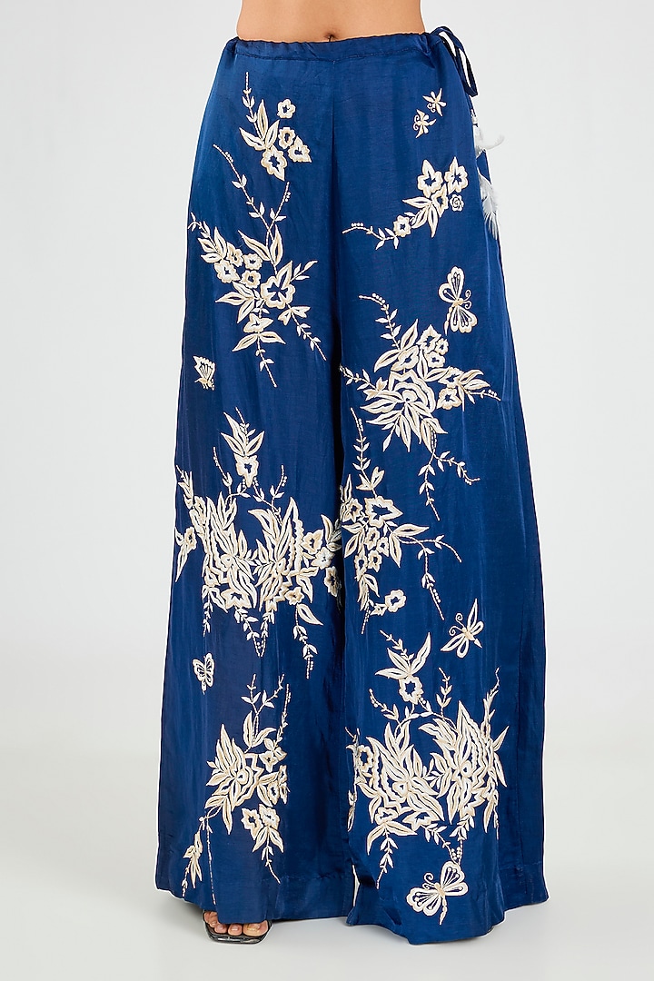 Sapphire Blue Blended Linen Trousers by Dilnaz Karbhary at Pernia's Pop Up Shop
