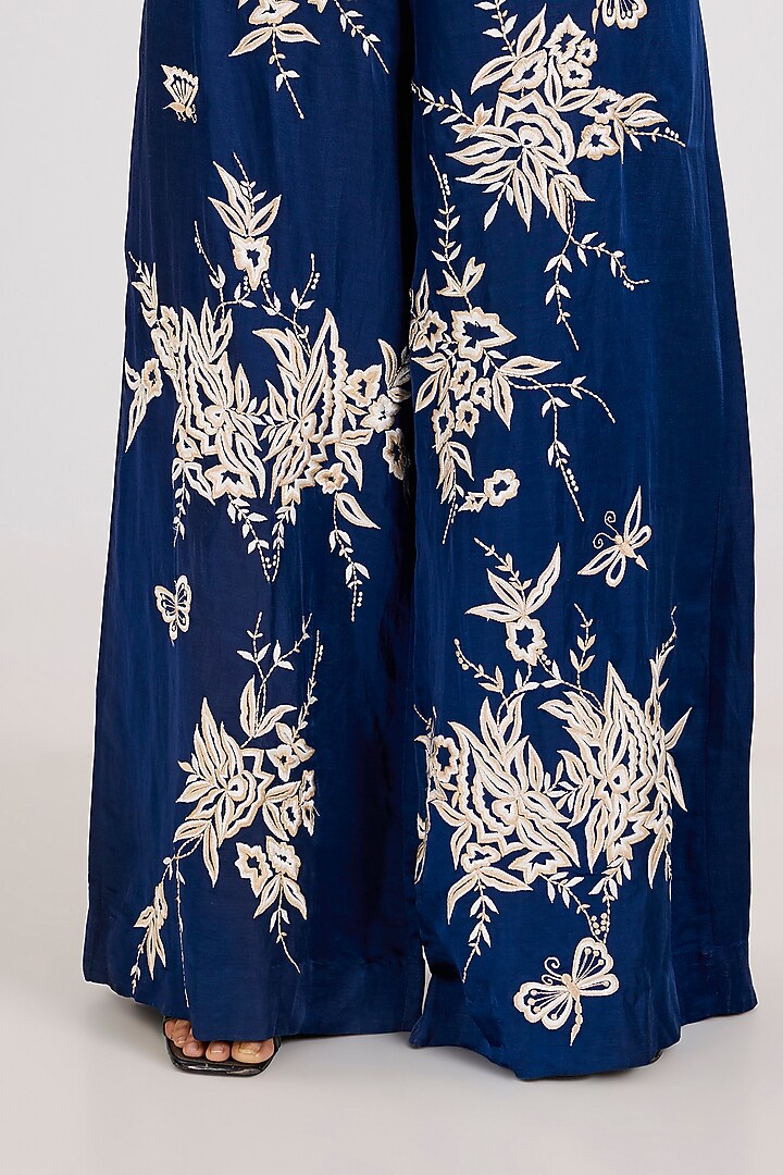 Sapphire Blue Blended Linen Trousers by Dilnaz Karbhary at Pernia's Pop Up Shop