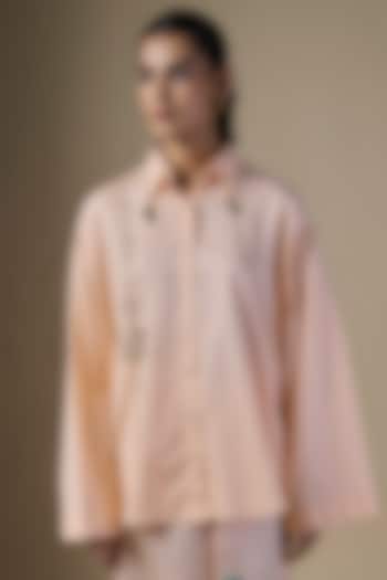 Peach Blended Cotton Shirt by Dilnaz Karbhary at Pernia's Pop Up Shop