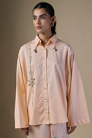 Peach Blended Cotton Shirt by Dilnaz Karbhary