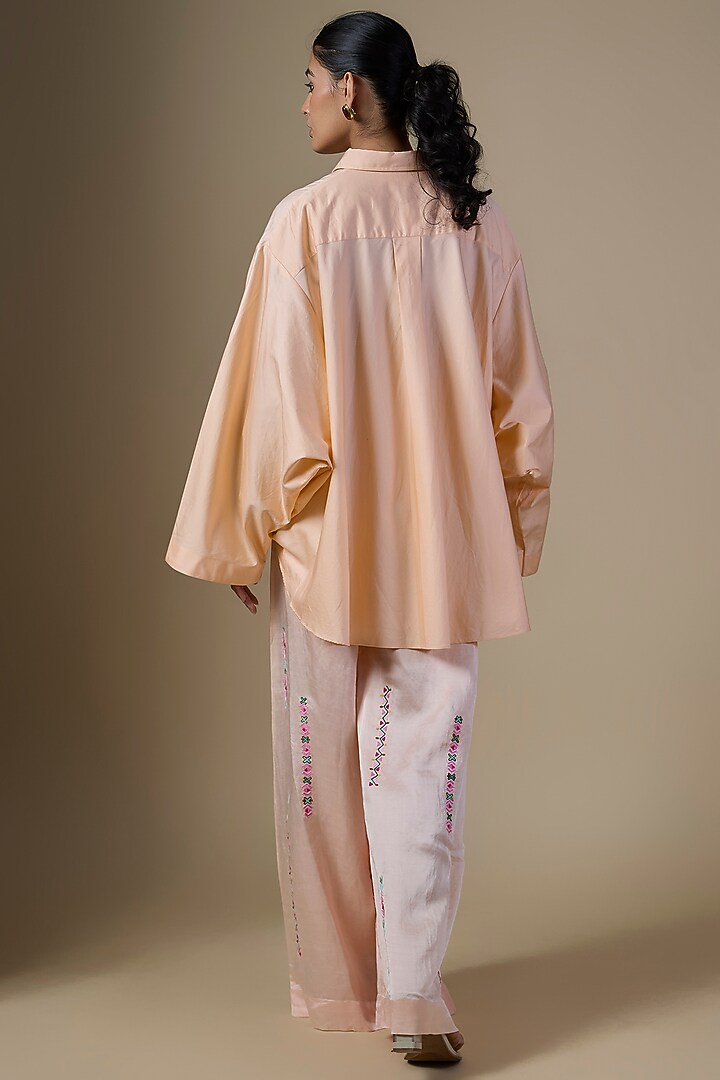 Peach Blended Cotton Shirt by Dilnaz Karbhary at Pernia's Pop Up Shop